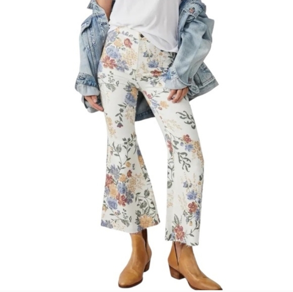 Free People Pants - FREE PEOPLE We The‎ Free Crop Youthquake Print Flare Jeans Women's 28 Floral